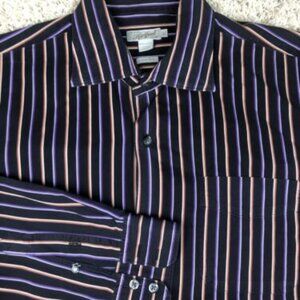 Hartford Slim Fit XL Long Sleeve Button Up Shirt W Pocket Purple Black Striped